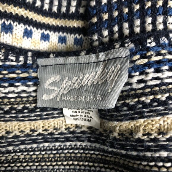 Spunky Sweater Womens Size Medium Blue Tan Buttons Vintage Made in USA Cardigan - Picture 5 of 6